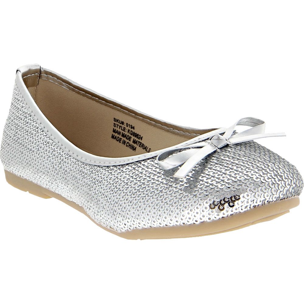 Josmo Kensie Girl 89624 Slip On Sequin Flat Girls Dress Shoes Silver