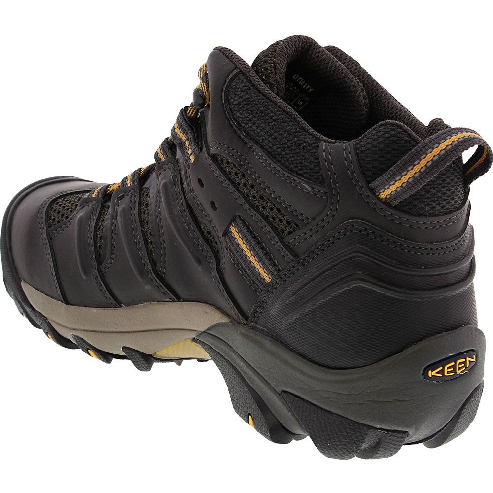 KEEN Utility Lansing Mid Safety Toe Work Boots - Mens Raven Tawny Olive Back View