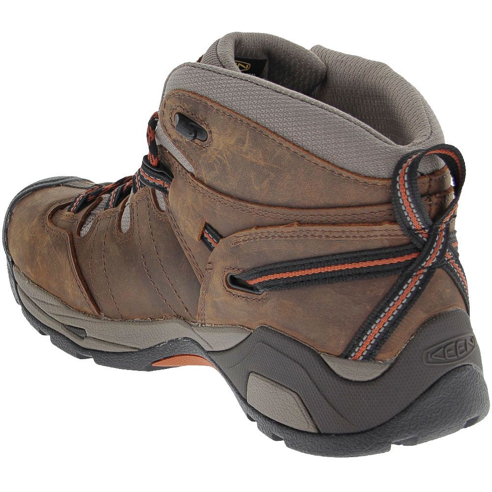 KEEN Utility Detroit Xt Soft Toe Work Boots - Mens Black Olive Brown Leather Back View