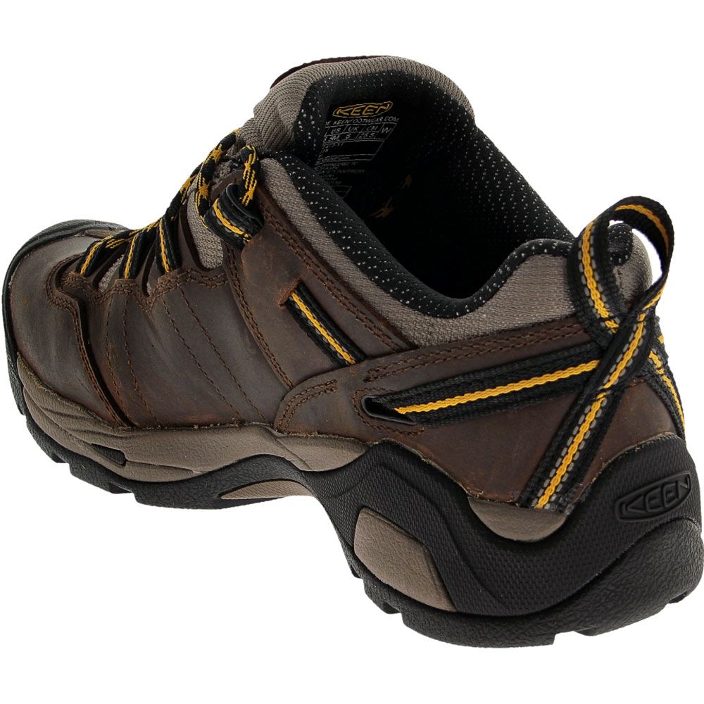KEEN Utility Detroit Xt Met Lo Safety Toe Work Shoes - Womens Cascade Brown Golden Rod Back View