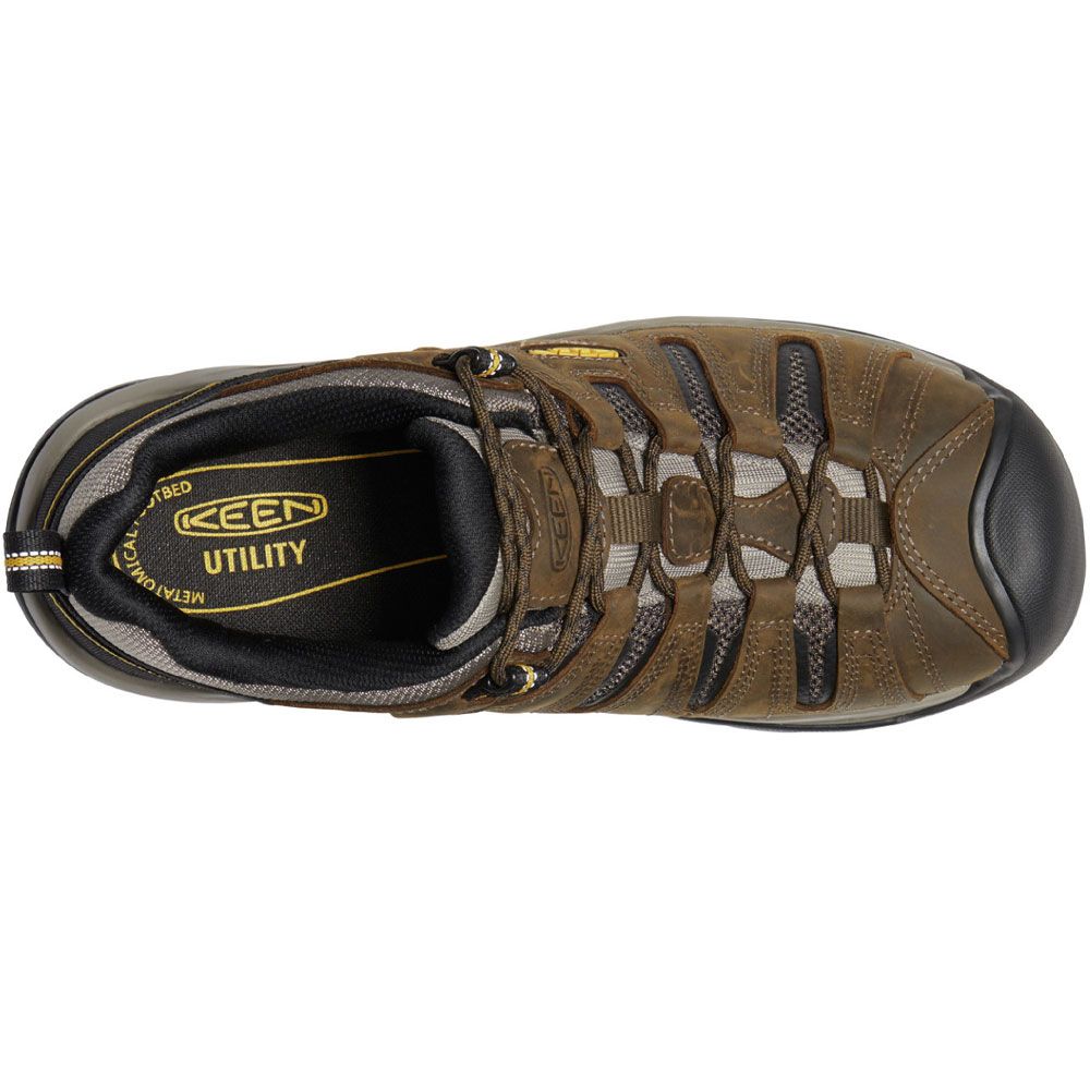 KEEN Utility Flint 2 Low Non-Safety Toe Work Boots - Mens Cascade Brown Golden Rod Back View