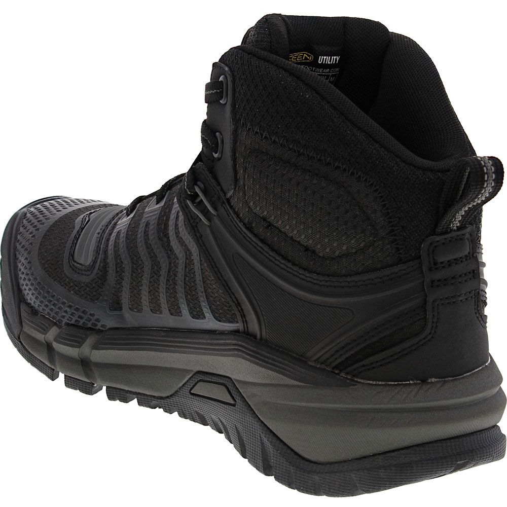 KEEN Utility Kansas City Mid Mens Carbon Fiber Toe Work Shoes Black Gun Metal Back View