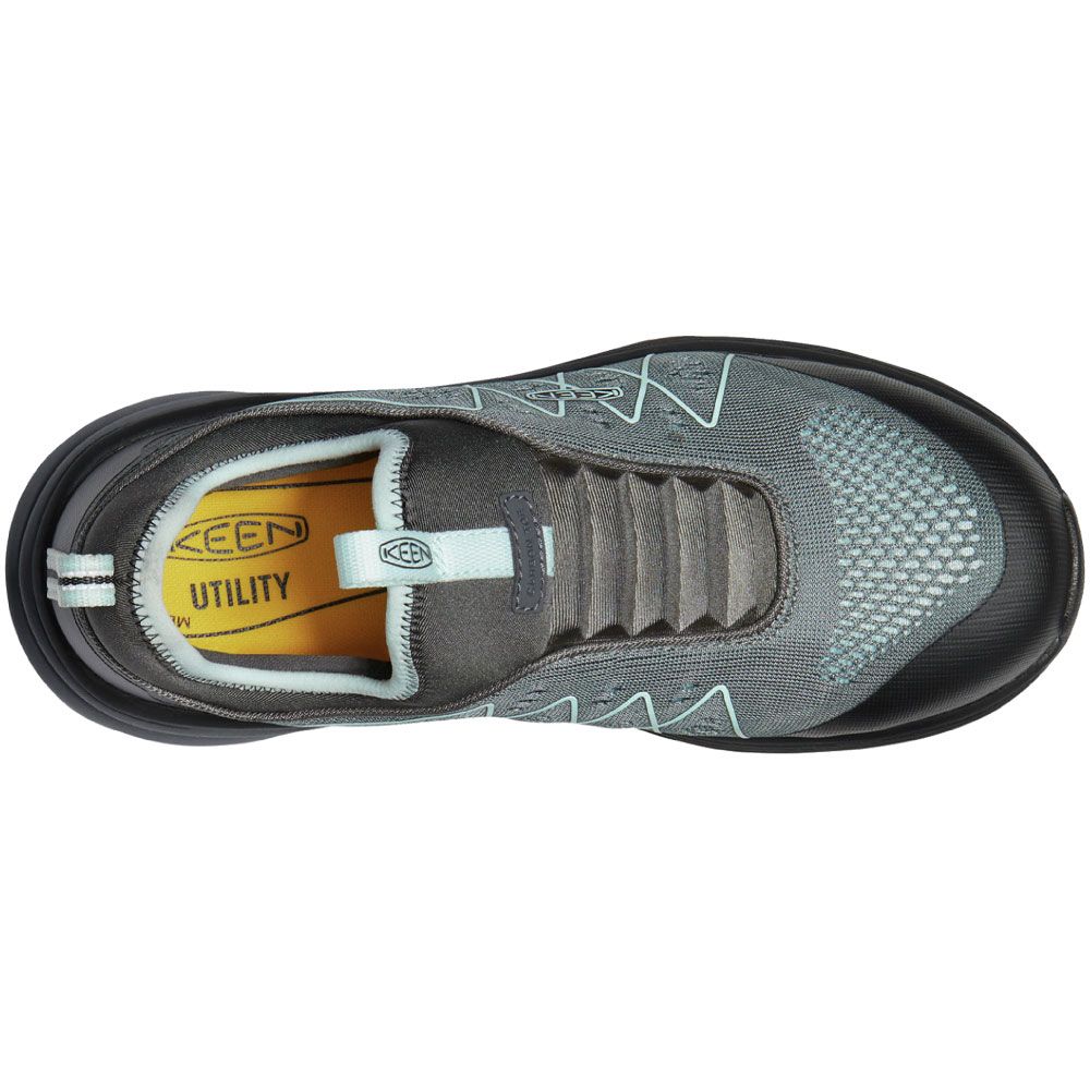 KEEN Utility Vista Energy Shift Comp Toe Work Shoes - Womens Steel Grey Blue Glass Back View
