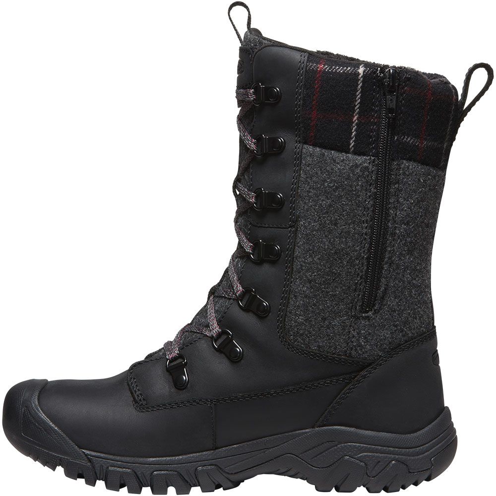KEEN Greta Tall WP Boot Winter Boots - Womens Black Black Plaid Back View