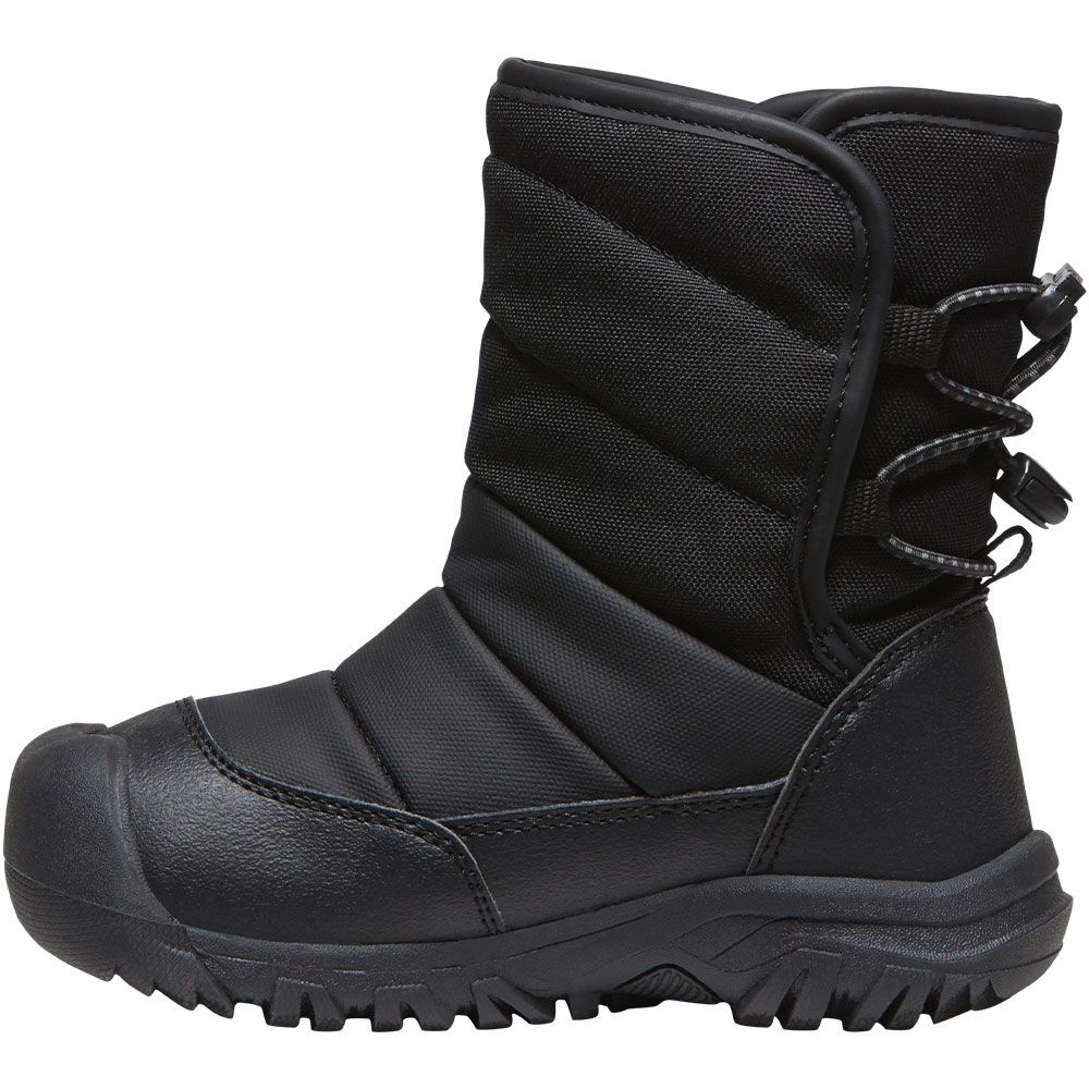 KEEN Puffrider Wp Ltl Kids Comfort Winter Boots - Girls Black Steel Grey Back View
