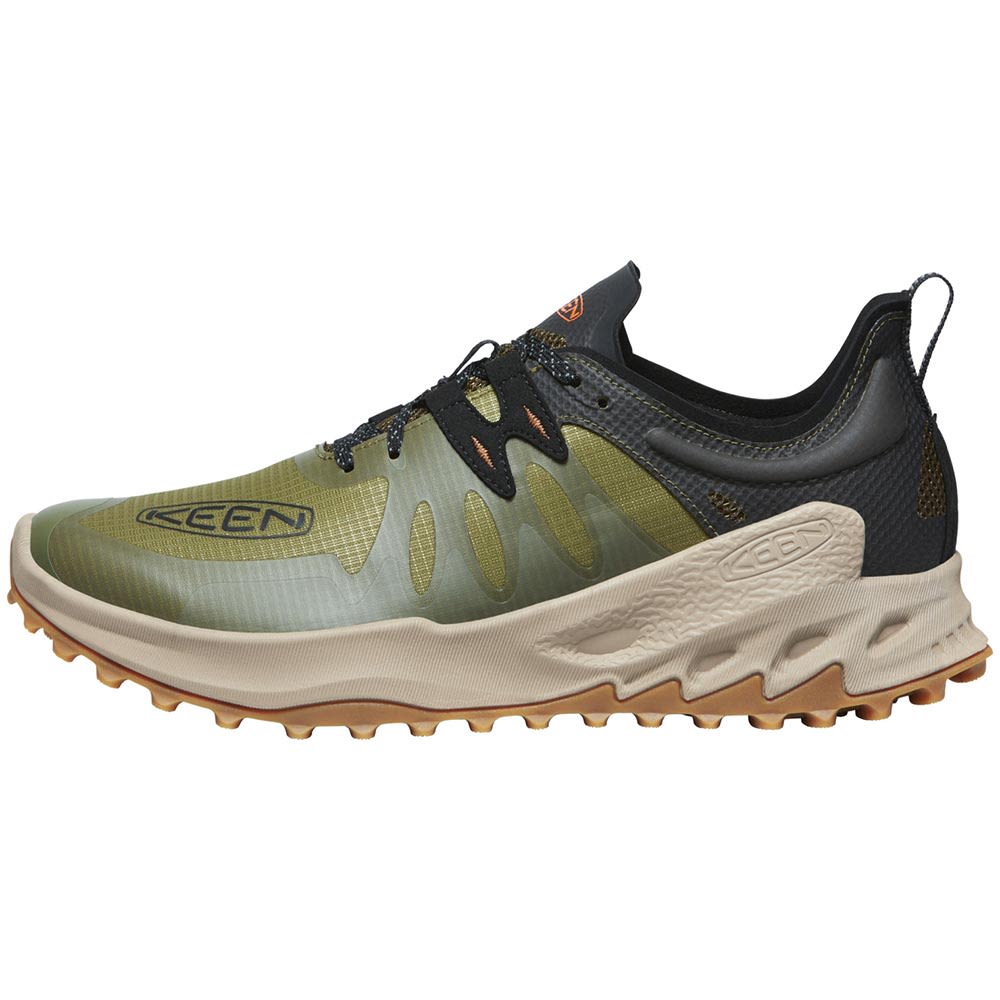 KEEN Zionic Speed Trail Running Shoes - Mens Dark Olive Scarlet Ibis Back View