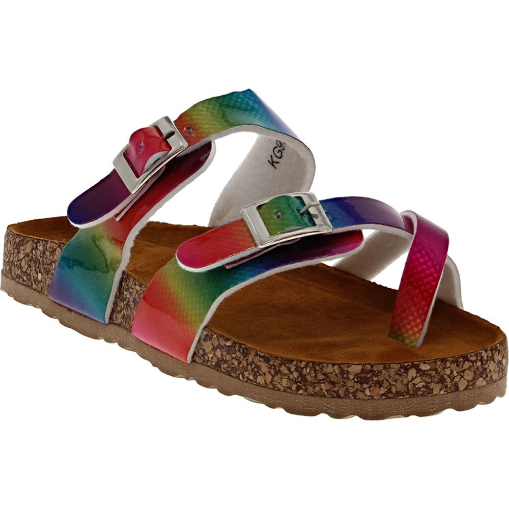 Kensie Girl 2 Buckle Thong Footbed Girls Sandals Rainbow Stripe