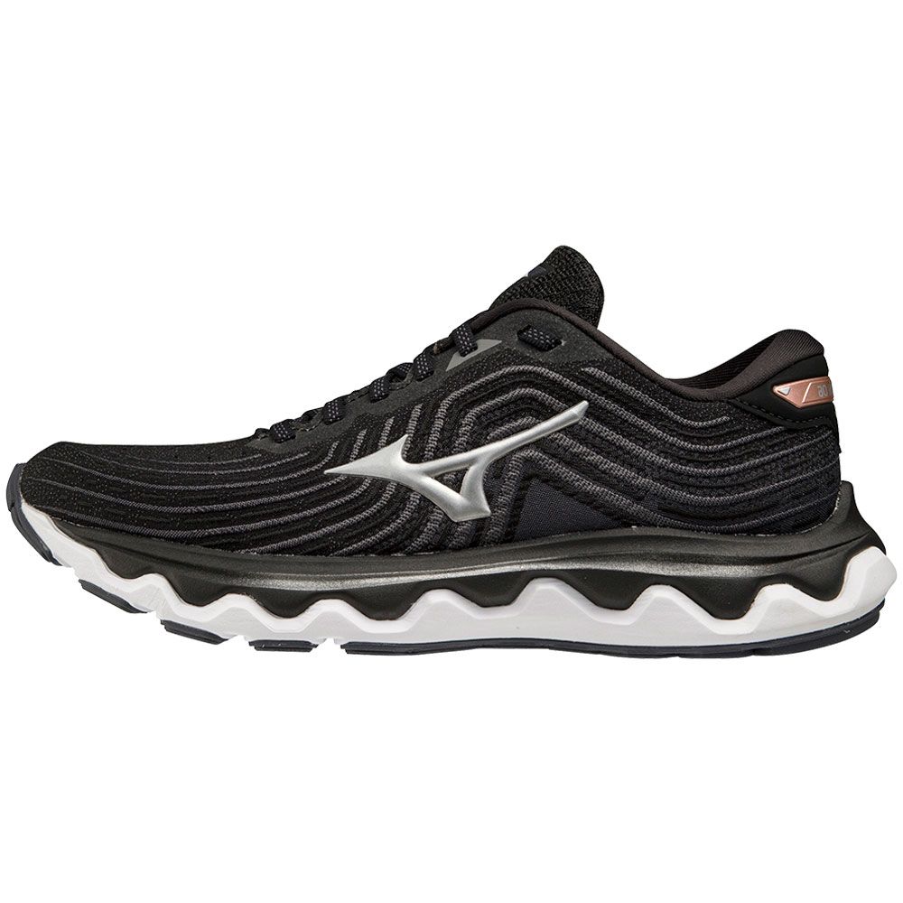 Mizuno Wave Horizon 6 Running Shoes - Womens Black Silver Back View