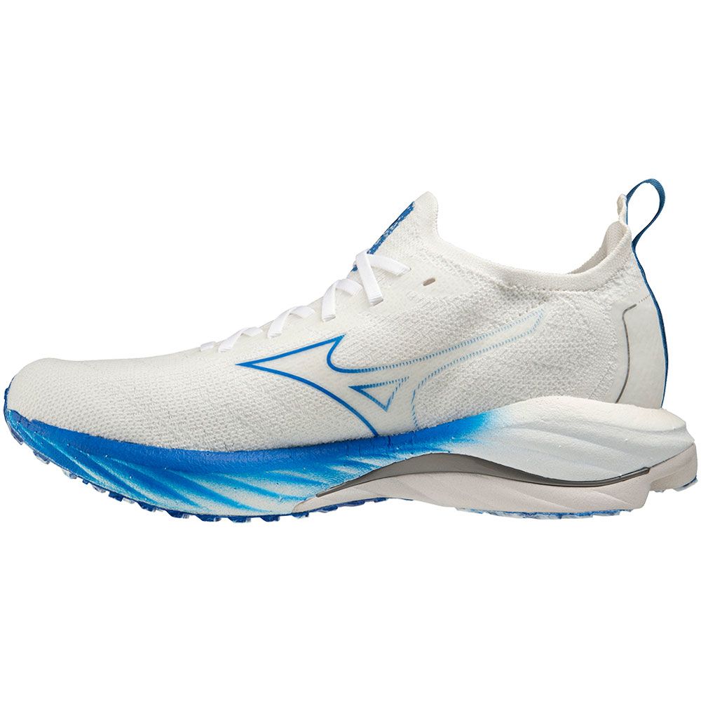 Mizuno Wave Neo Wind Running Shoes - Mens Undyed White Peace Blue Back View
