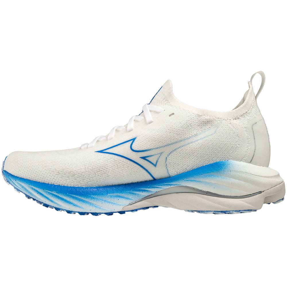 Mizuno Wave Neo Wind Running Shoes - Womens Undyed White Peace Blue Back View