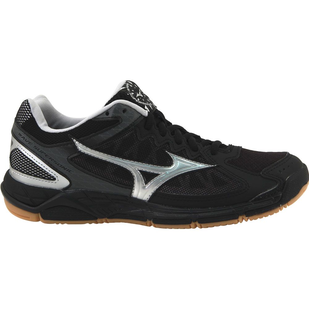 Mizuno Wave Supersonic Volleyball Shoes - Womens Black Silver Side View