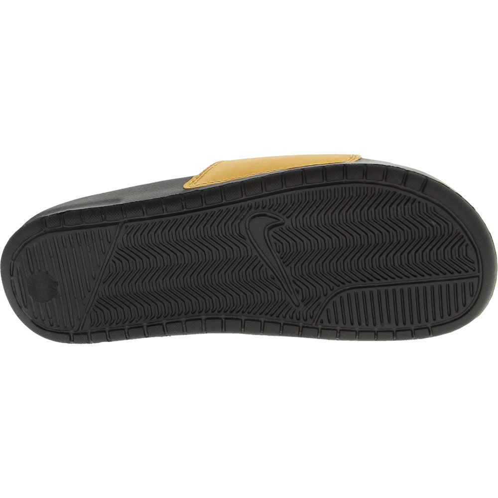 Nike Benassi JDI Slide Sandals - Womens Black Metallic Gold Sole View
