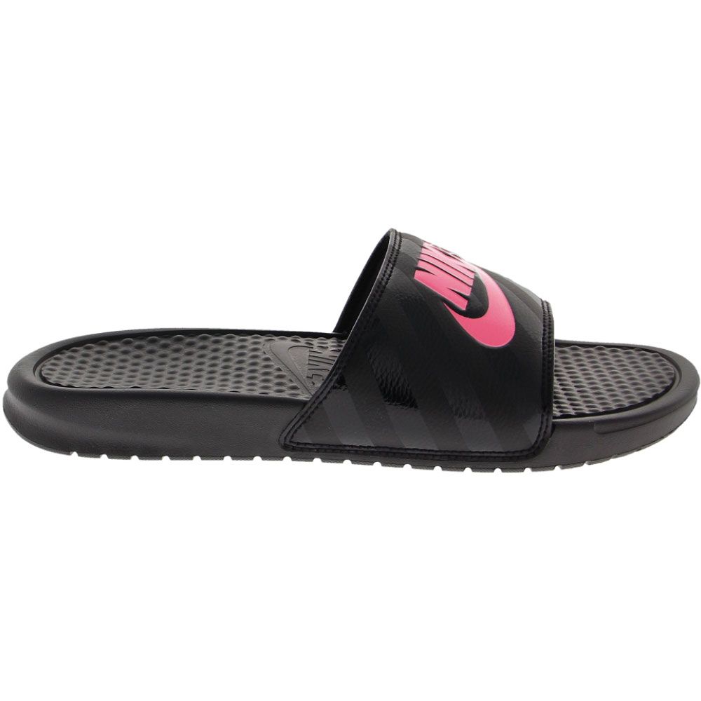 Nike Benassi JDI Slide Sandals - Womens Black Pink Side View