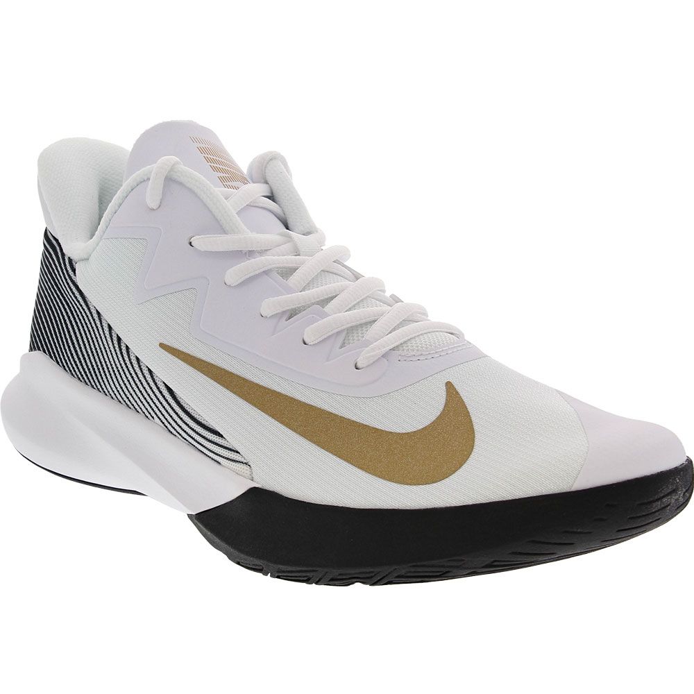 Nike Precision 4 Basketball Shoes - Mens White Metallic Gold Black