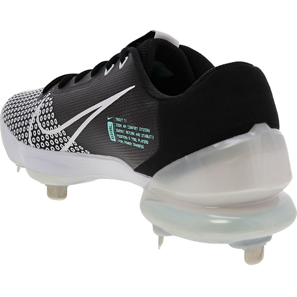 Nike Force Zoom Trout 7 Pro Baseball Cleats - Mens Black White Back View