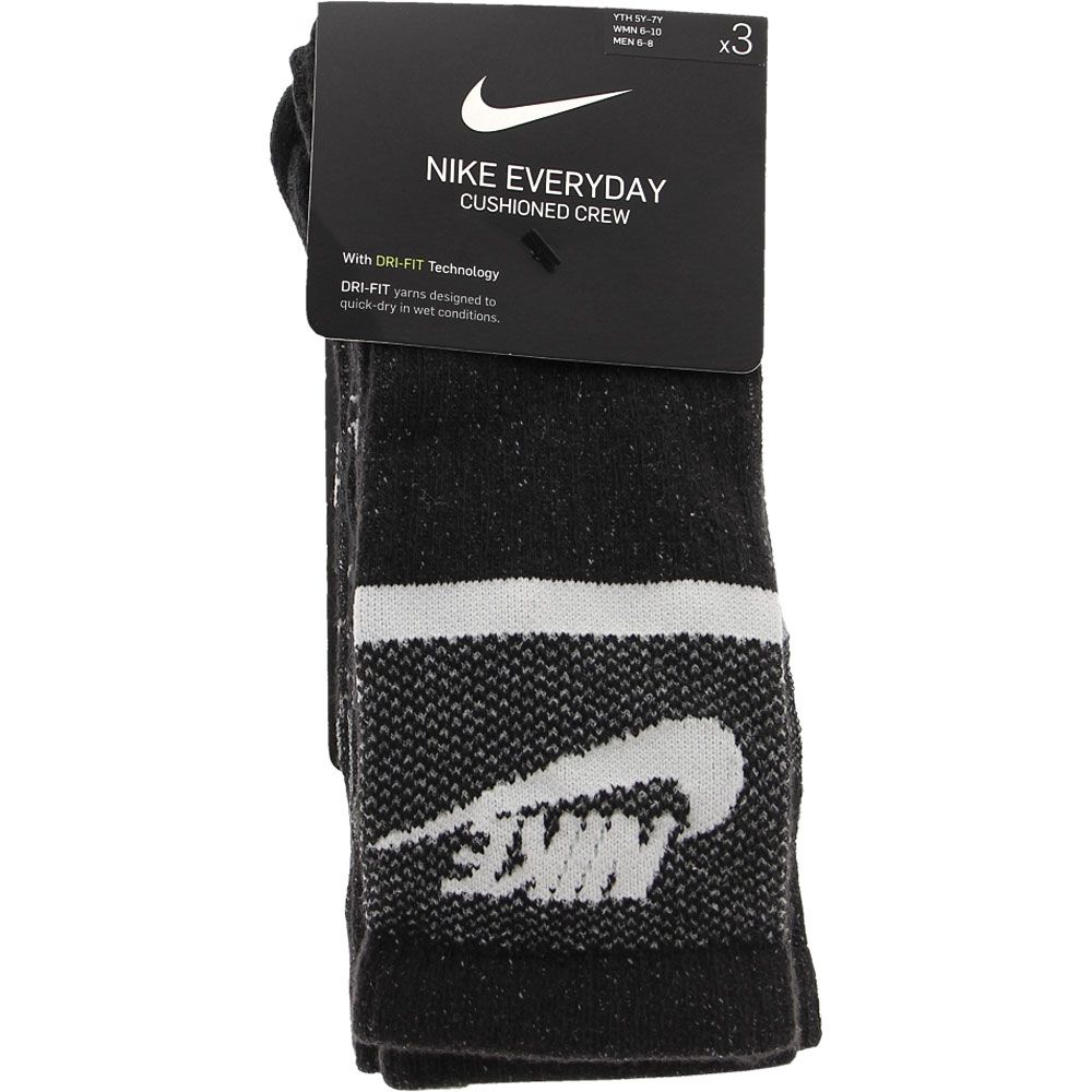 Nike Everyday Multi Kids 3 Pack Crew Socks Black Grey View 2