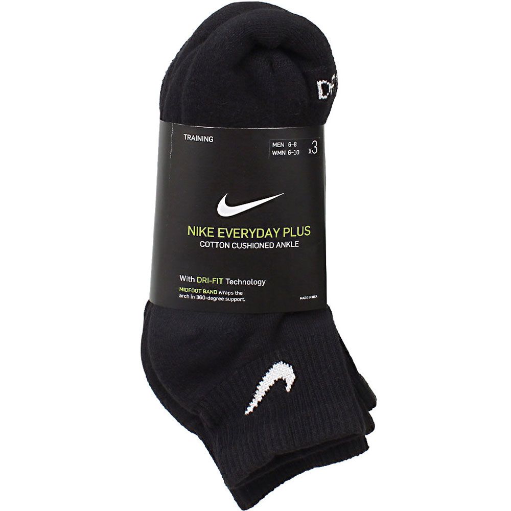 Nike Everday Plus Cush Ankle 3 Pack Socks  Black White Black View 2