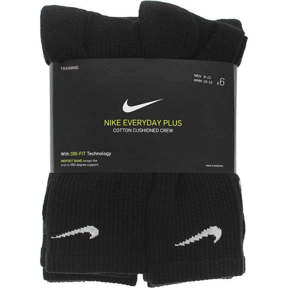 Nike Everyday Plus 6pk Crew Socks Black White Black View 2