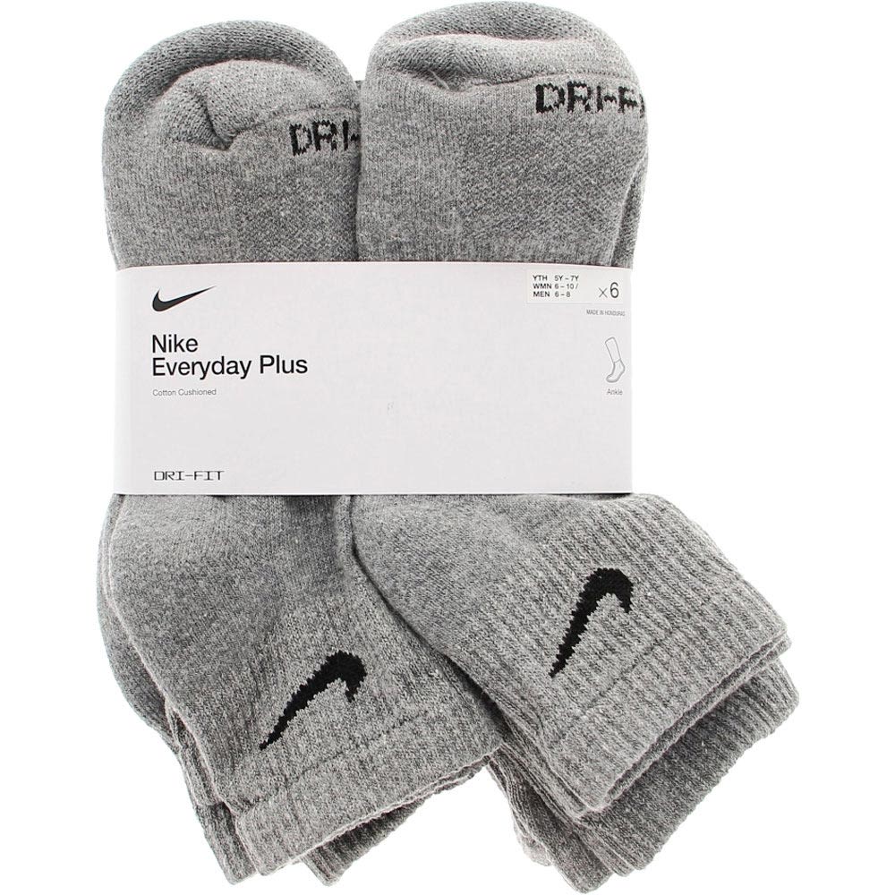 Nike Everyday Plush Cushioned Ankle 6pk Socks Grey Black View 2
