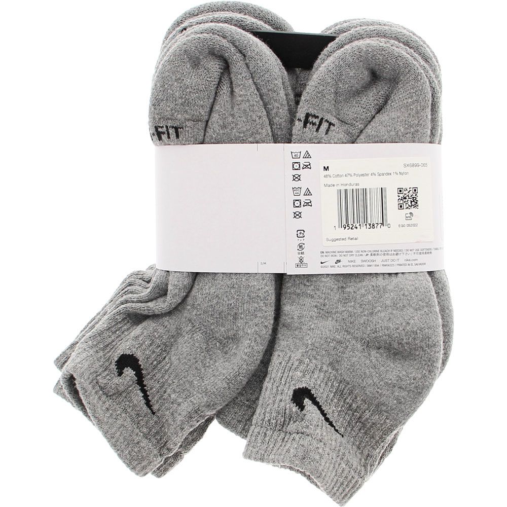 Nike Everyday Plush Cushioned Ankle 6pk Socks Grey Black View 3