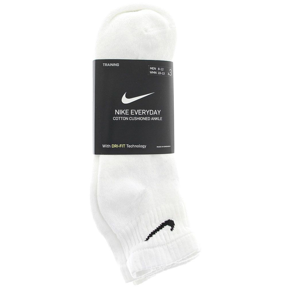 Nike Everyday Cushion Ankle 3pk Socks White View 2