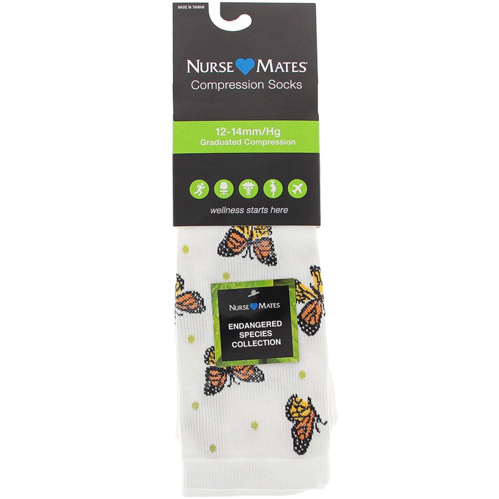 Nurse Mates Save The Monarchs Compression Socks White View 2