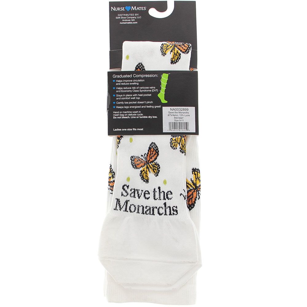 Nurse Mates Save The Monarchs Compression Socks White View 3