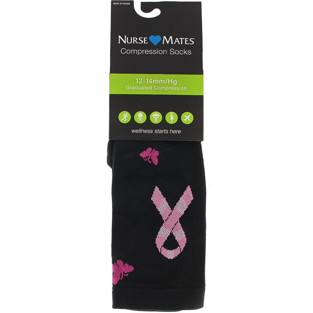 Nurse Mates Pink Ribbon Butterfly Compression Socks Black Pink View 2
