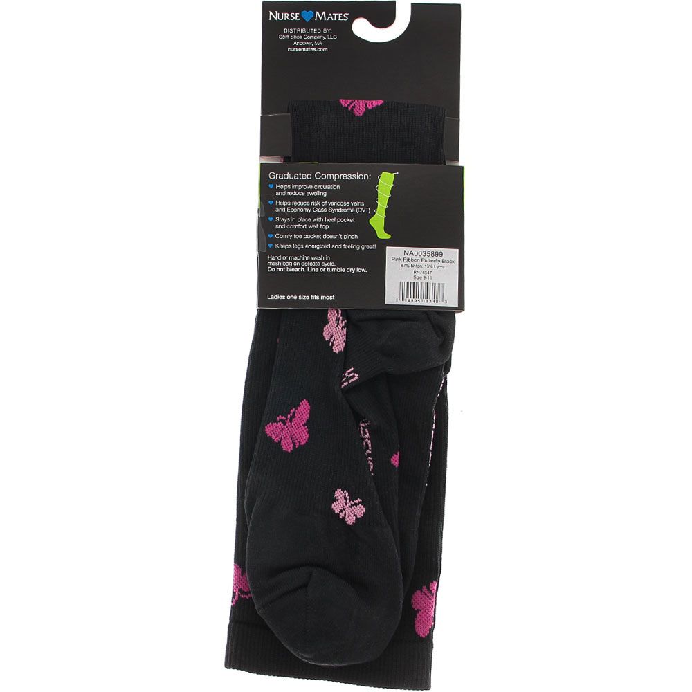 Nurse Mates Pink Ribbon Butterfly Compression Socks Black Pink View 3