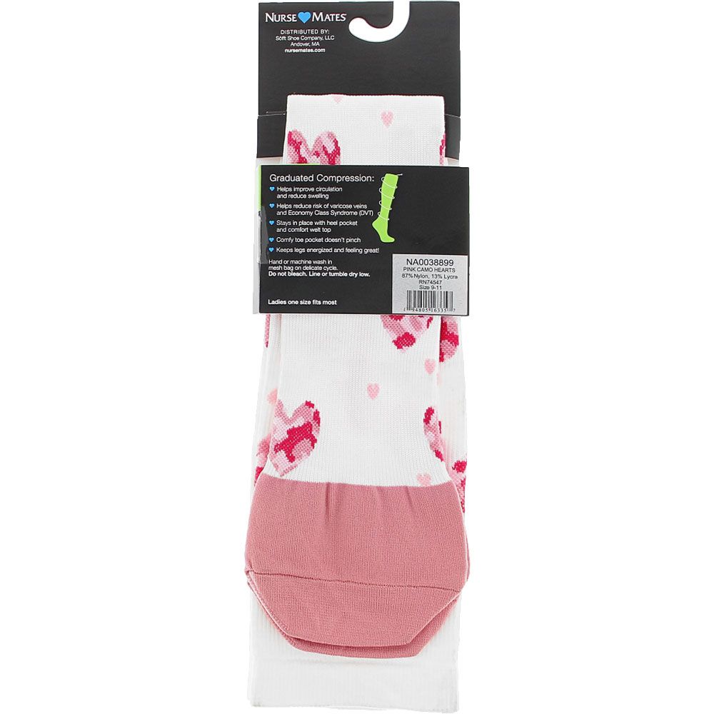 Nurse Mates Pink Camo Hearts Socks - Womens White Pink View 3
