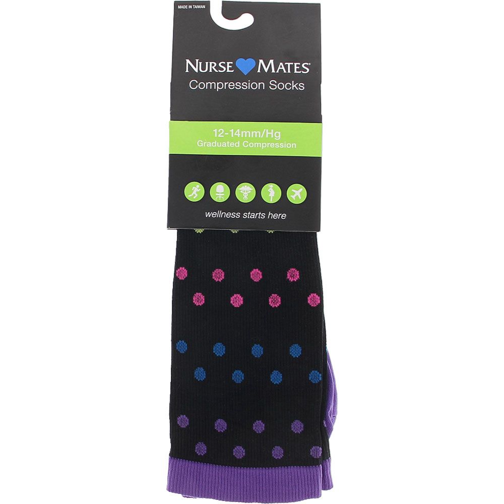 Nurse Mates Dynamic Dots Socks - Womens Black Blue Purple View 2