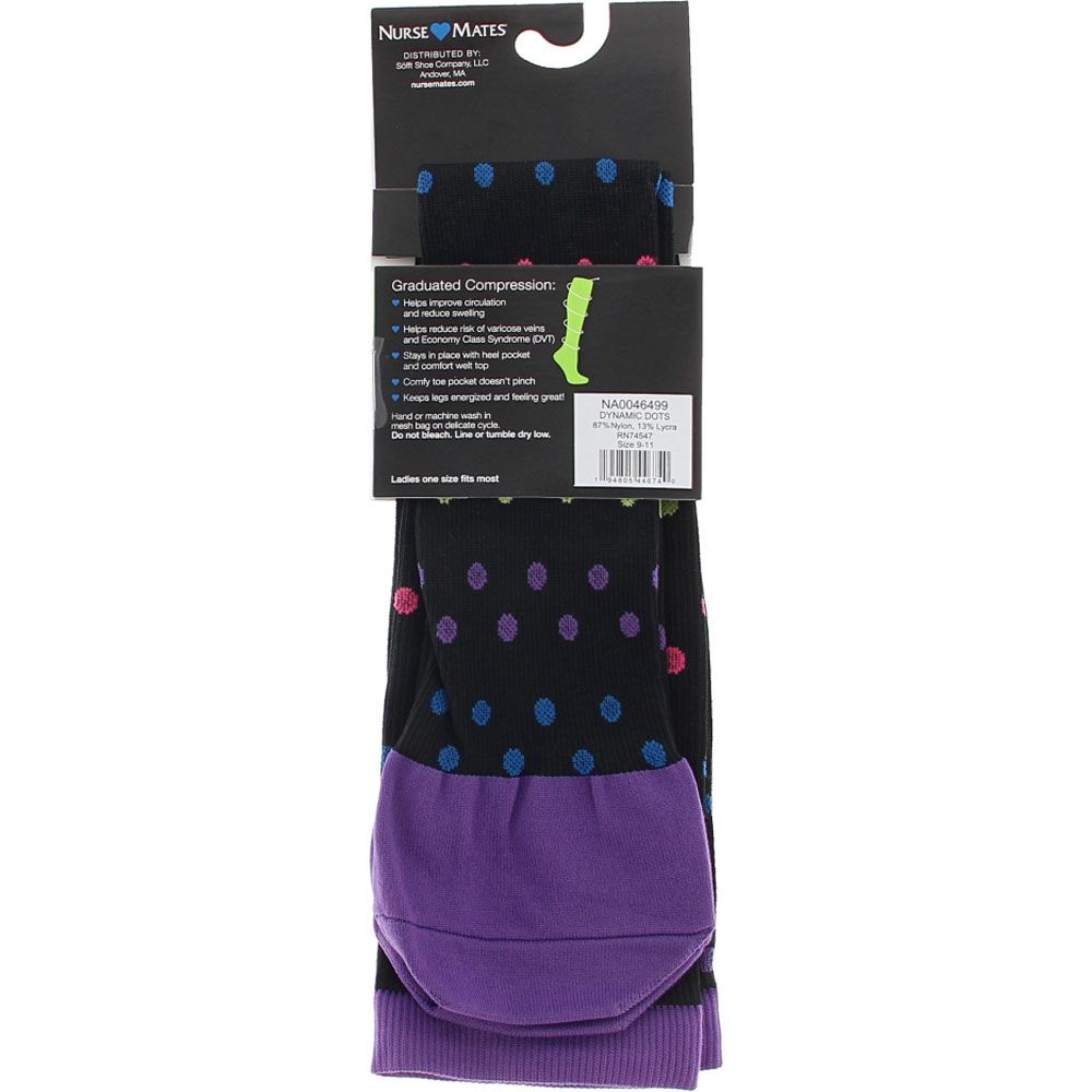 Nurse Mates Dynamic Dots Socks - Womens Black Blue Purple View 3
