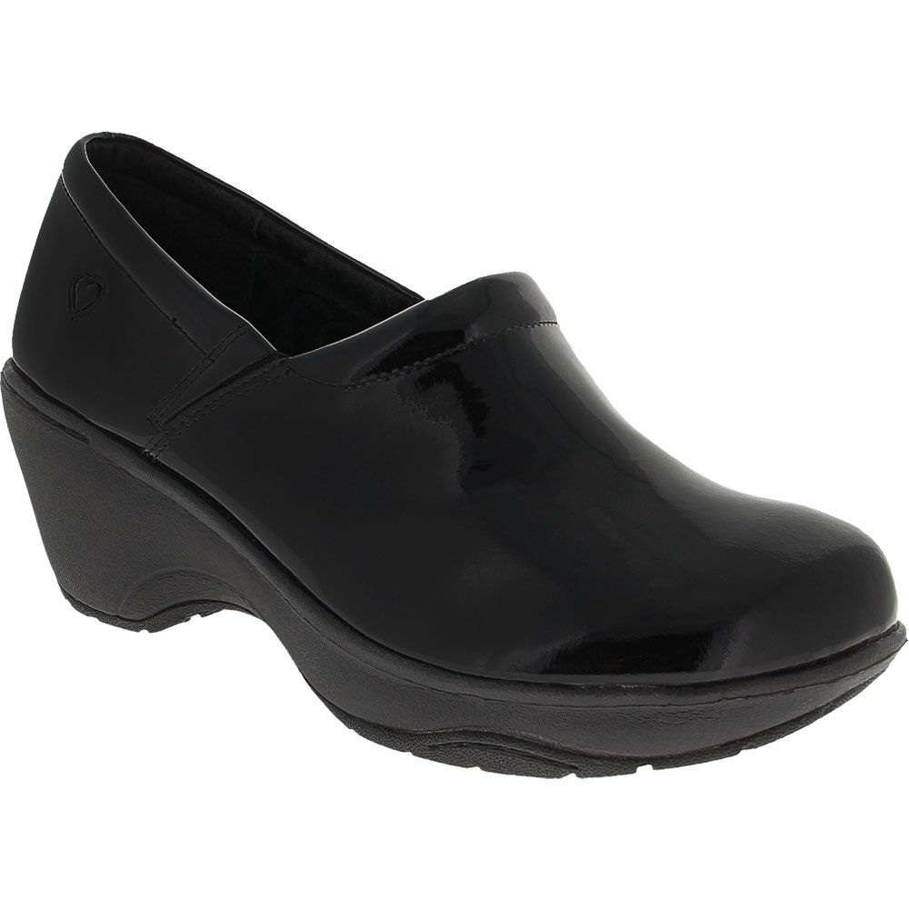 Nurse Mates Bryar Clog Patent Duty Shoes - Womens Black Crinkle Patent