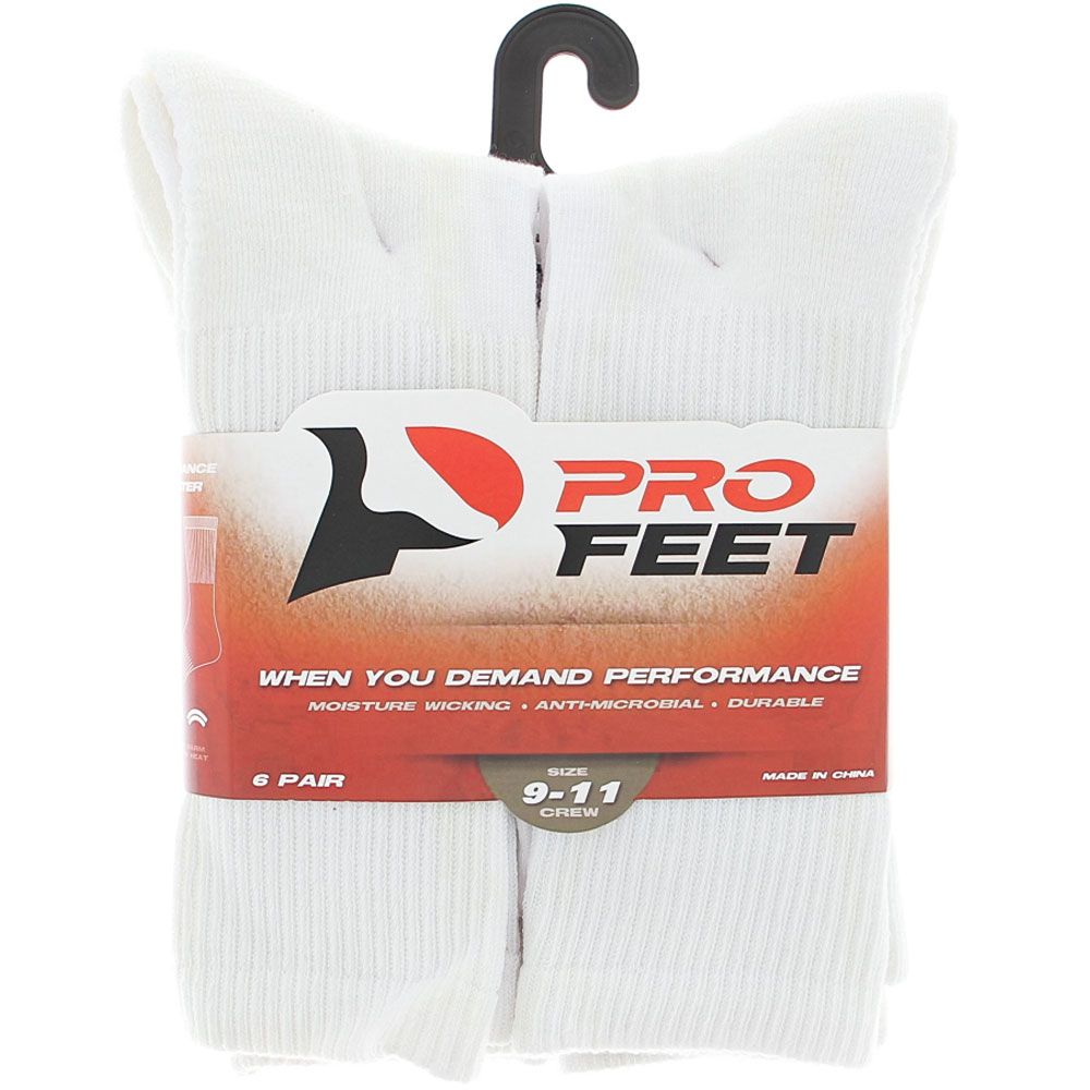 Pro Feet 6 Pack Crew Socks - Womens White View 2