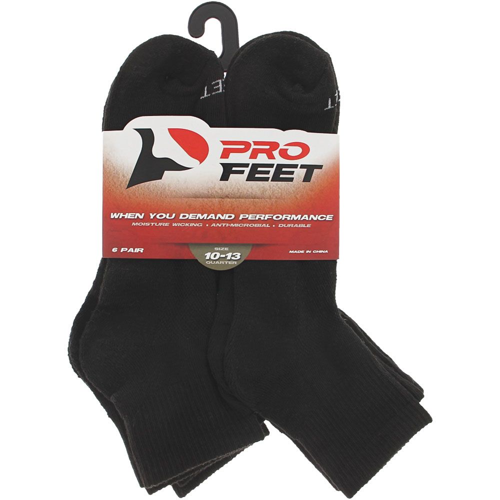 Pro Feet 6 Pack Quarter Socks - Mens Black View 2