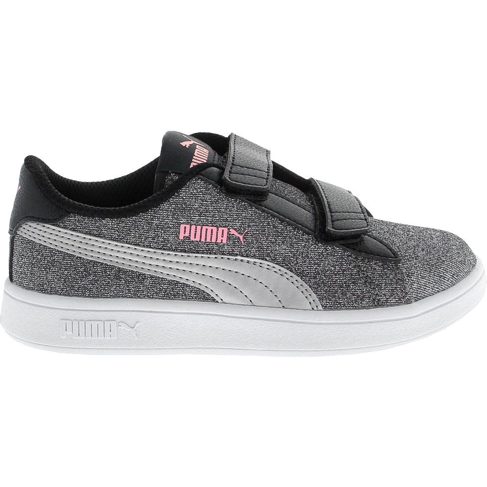 Puma Smash V2 Glitz Glam Ps Girls Lifestyle Shoes Black Grey Side View