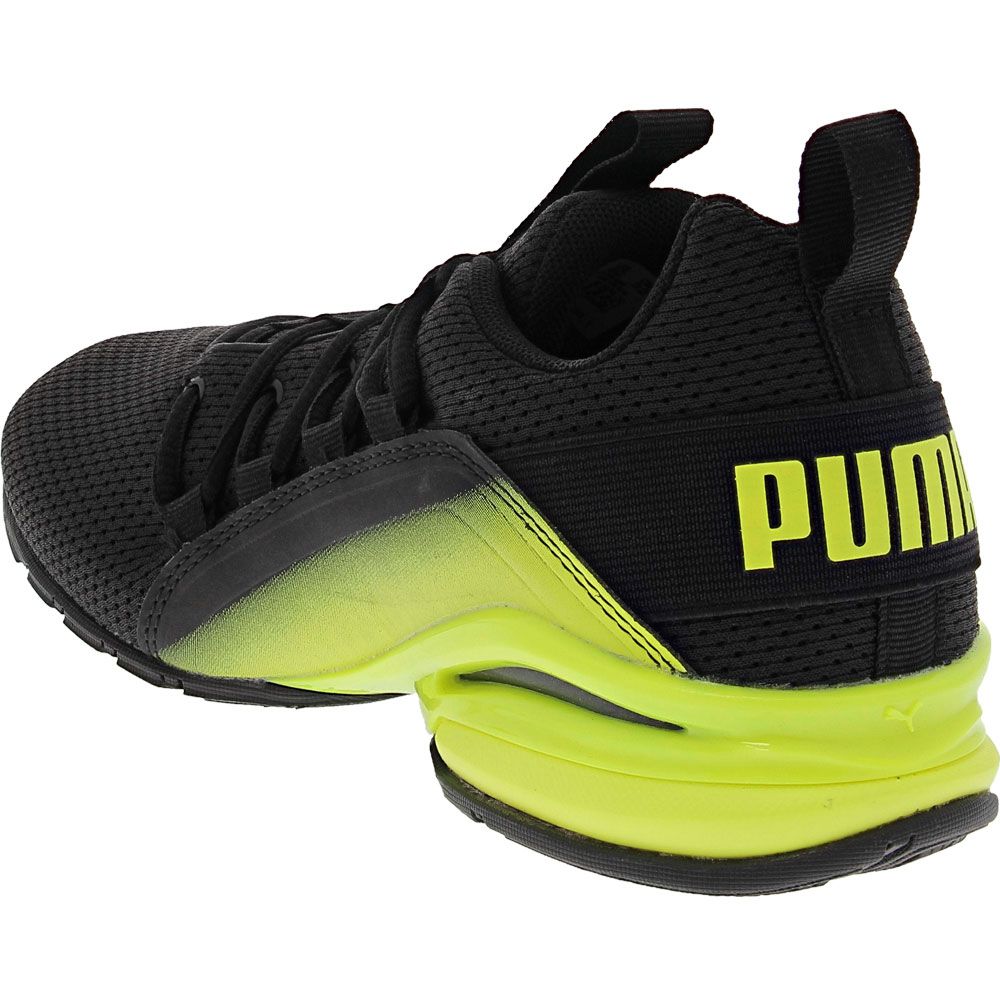 Puma Axelion Interest Fade JR Boys Running Shoes Black Yellow Alert Back View