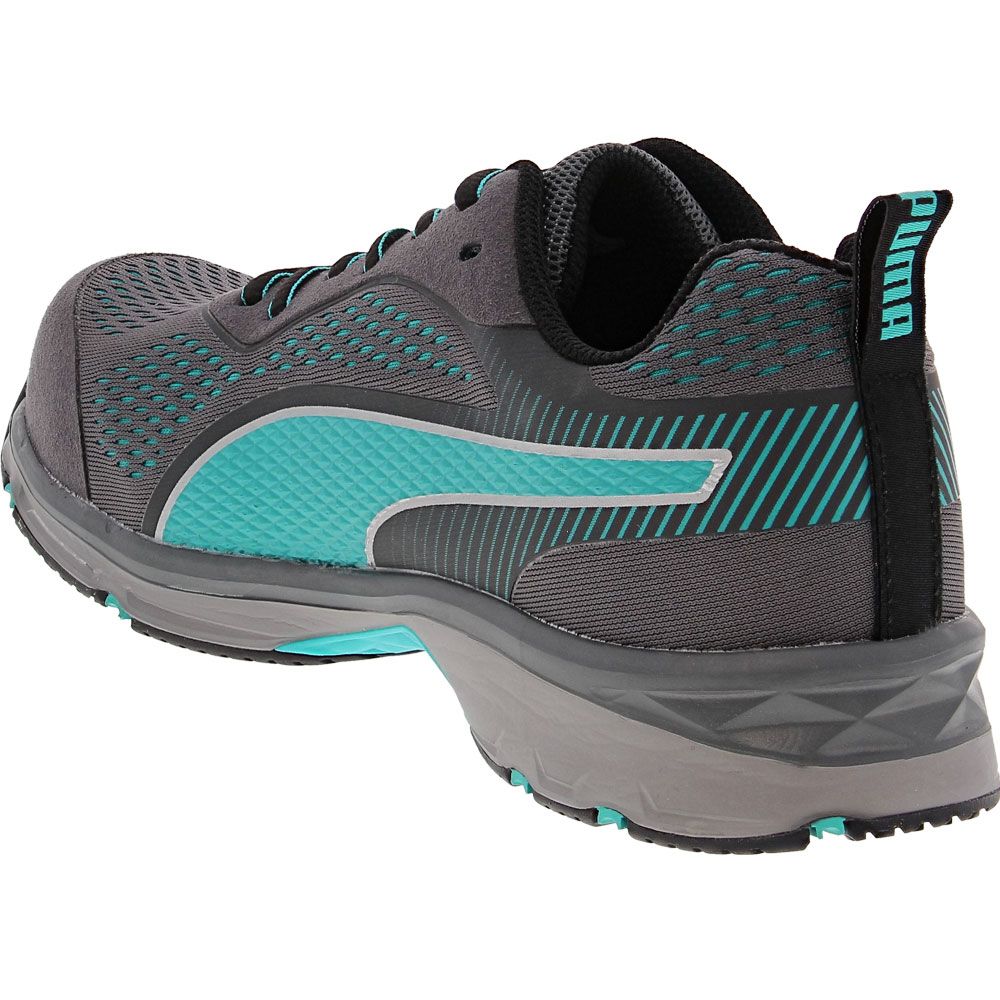 Puma Safety Fuse Knit 2.0 Womens Safety Toe Work Shoes Grey Blue Back View