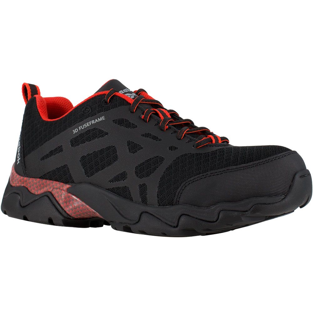 Reebok Work Beamer Athletic Composite Toe Work Shoes - Mens Black With Red Trim