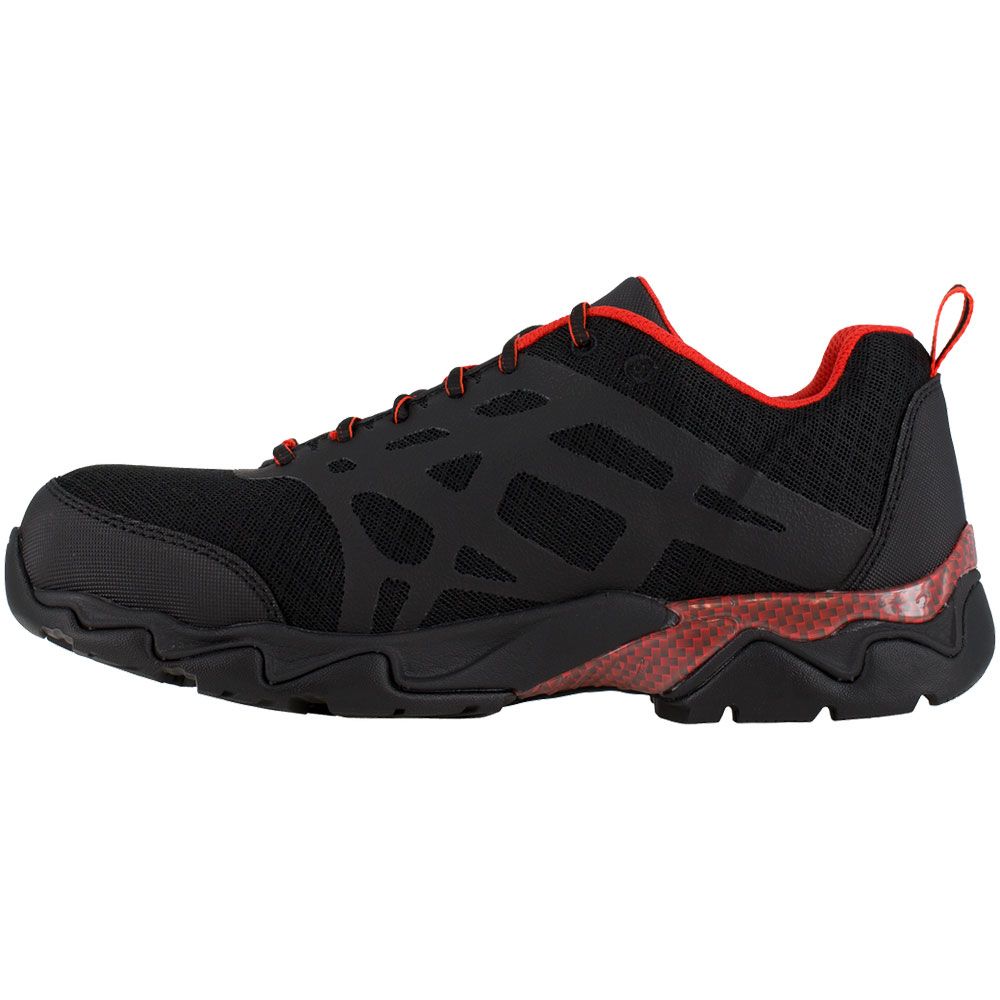 Reebok Work Beamer Athletic Composite Toe Work Shoes - Mens Black With Red Trim Back View