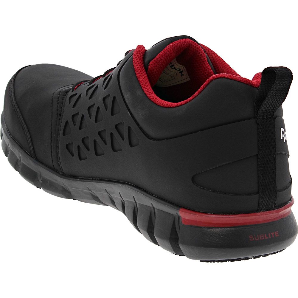 Reebok Work Sublite Cushion RB4058 Mens Comp Toe Work Shoes Black Red Back View