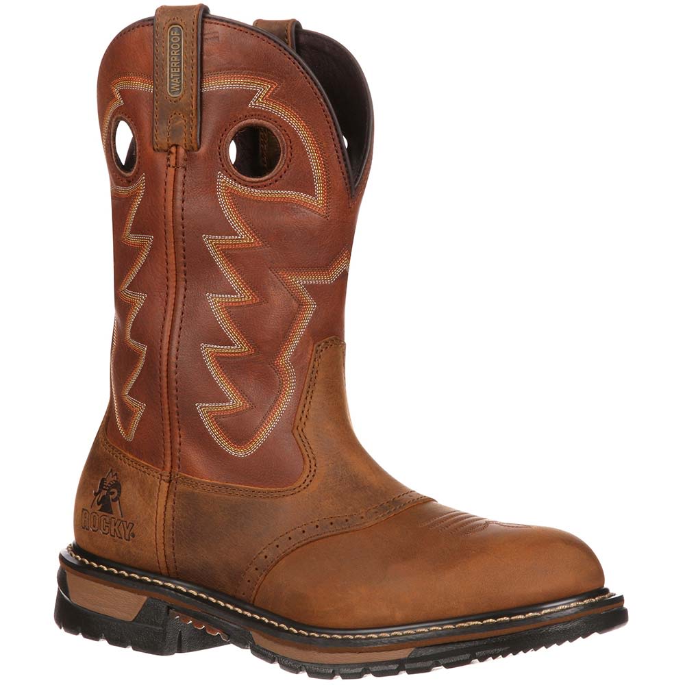 Rocky Ride Branson Saddle Western Boots Shoes - Mens Saffron Brown Ochre