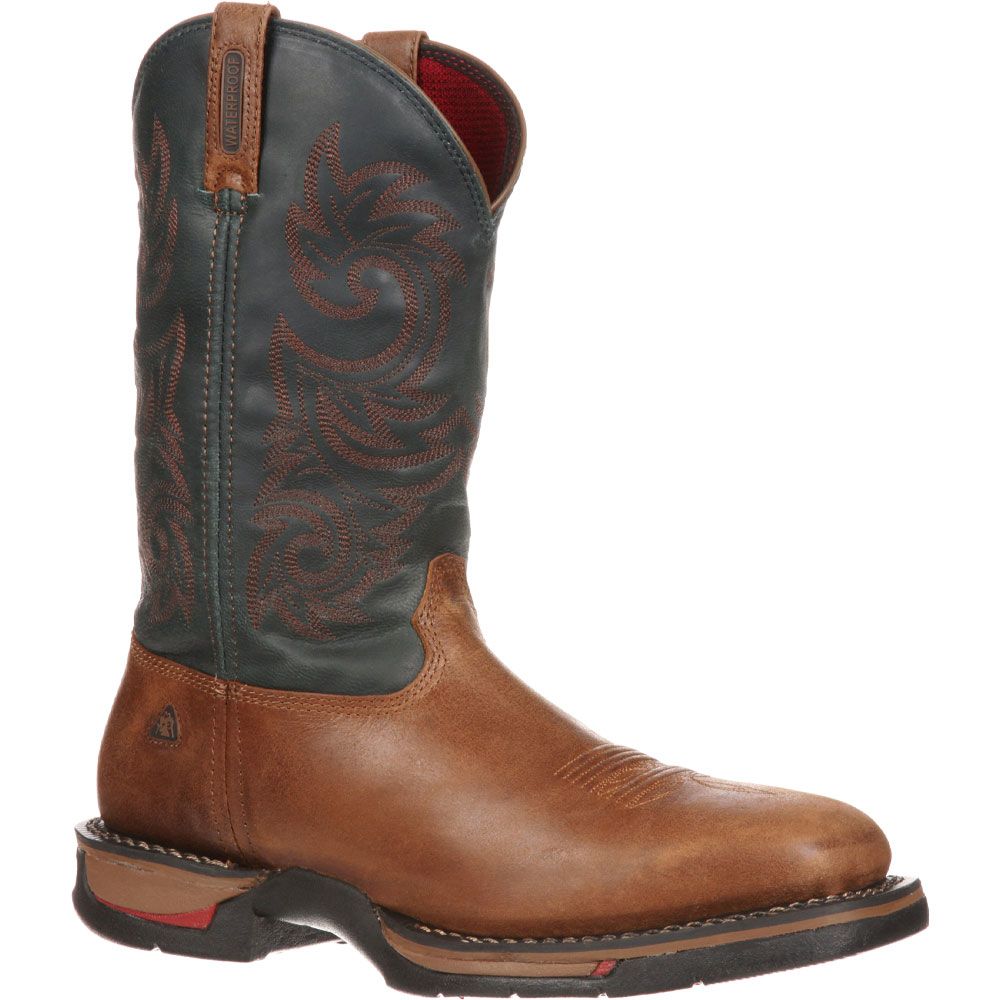 Rocky Long Range 12in Wp Wst Non-Safety Toe Work Boots - Mens Saddle Brown Navy