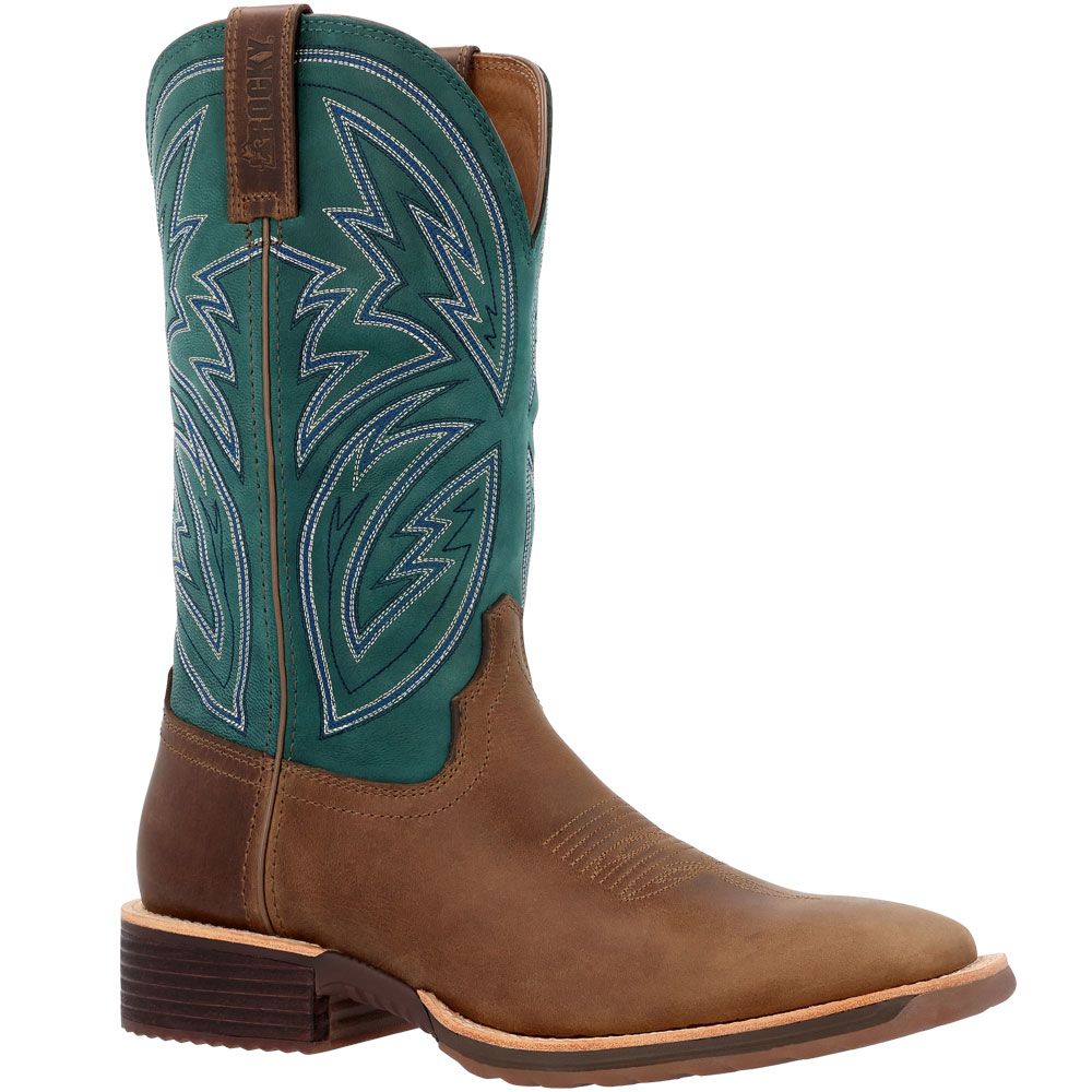 Rocky Tall Oaks Mens Western Boots Brown Teal