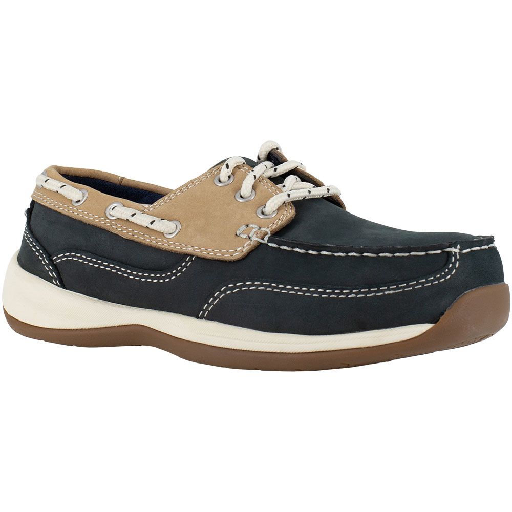 Rockport Rk670 Safety Toe Boat Work Shoes - Womens Navy Blue And Tan