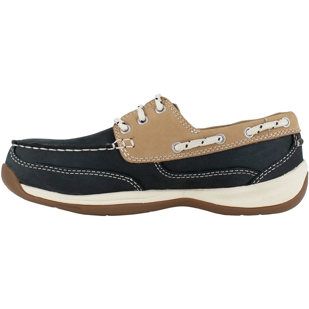 Rockport Rk670 Safety Toe Boat Work Shoes - Womens Navy Blue And Tan Back View