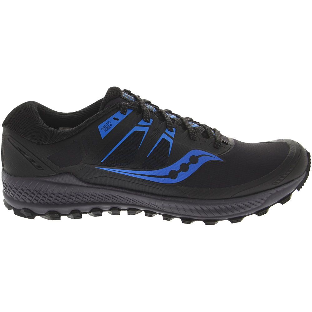 Saucony Peregrine Ice + Trail Running Shoes - Mens Black Blue Side View