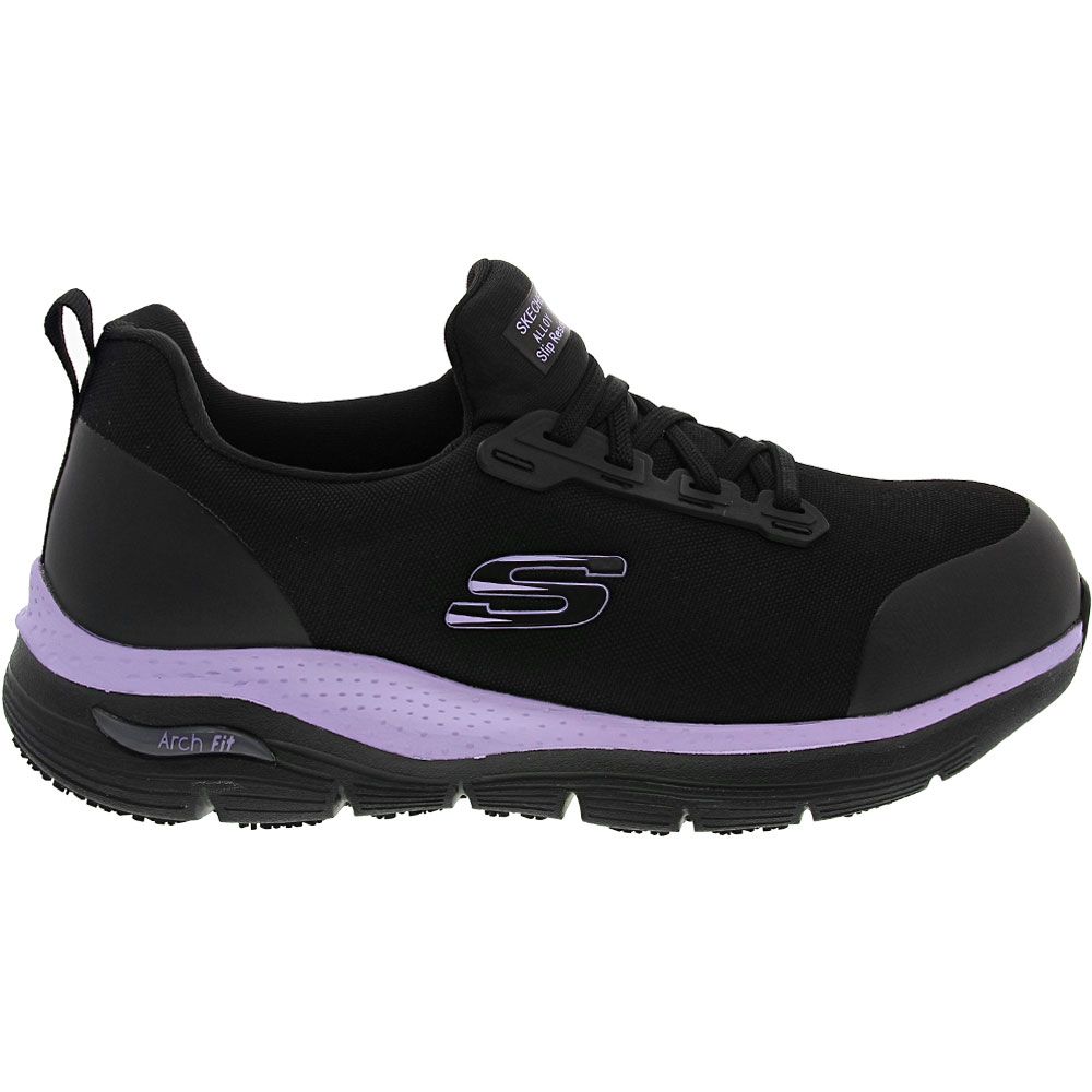 Skechers Work Arch Fit Evzan Safety Toe Work Shoes - Womens Black Purple Side View