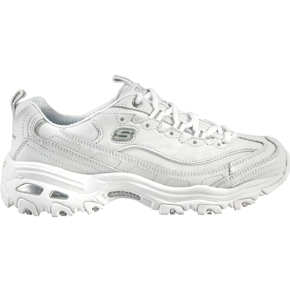 Skechers Dlites Fresh Start Lifestyle Shoes - Womens White Silver Side View