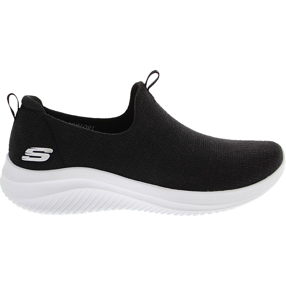 Skechers Ultra Flex 3.0 Soft Classics Womens Lifestyle Shoes Black White Side View